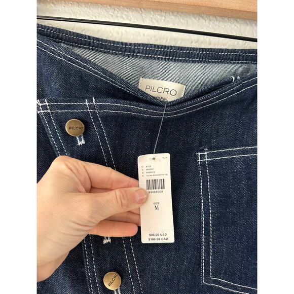 Pilcro Anthropologie NWT Dark Wash Denim Button Front Mini Skirt M - Picture 4 of 8